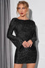 Shiny Sequin Backless Tie Long Sleeve Cocktail Dress