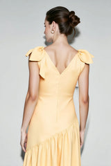 Elegant Bow Strap Fitted Flared Sleeveless Party Dress
