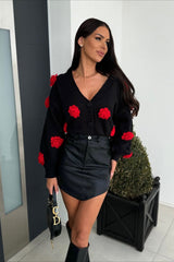 3D Floral V Neck Knit Sweater