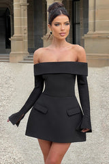 Backless One Shoulder Strapless Slim Long-Sleeve A Line Chic Cocktail Dress