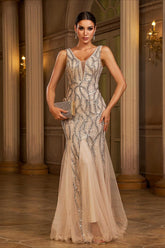 Sleeveless V Neck Sequin Mermaid Prom Dress