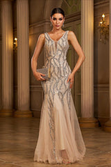 Sleeveless V Neck Sequin Mermaid Prom Dress