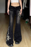 Floral Embroidered Low Rise Black Flare Jeans