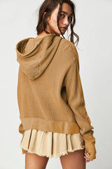 Quilted Panel Zip Up Cropped Hoodie