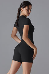 Zipper Short Sleeve Slim Yoga Workout Jumpsuit