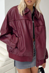 Lapel Collar Faux Leather Motorcycle Jacket
