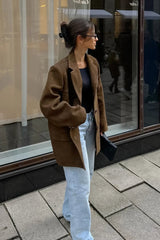 Brown Single-Breasted Suede Blazer