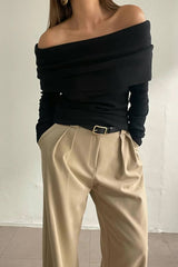 Off Shoulder Slim Knit Sweater