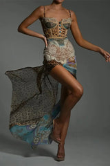 Leopard Lace Mesh Midi Dress