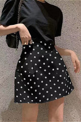 French Style High-Waisted Polka Dot Mini Skirt