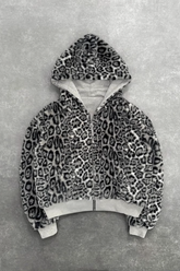 Reversible Leopard Print Zip Loose Vintage Hoodie