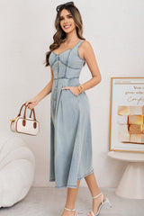 Washed Button Front Cami Denim Dress