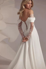 Off Shoulder Train Elegant White Wedding Dress