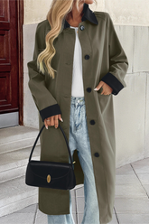 Lapel Color Block Single Breasted Long Office Casual Overcoat