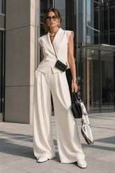 Sleeveless Lapel Two Piece Work Set