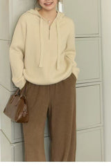 Drawstring Hooded Knit Sweater