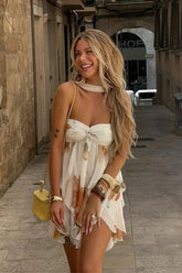 Printed Scarf Collar Mini Dress