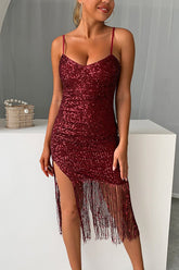 Sexy V-Neck Fringe Sequin Sling Bodycon Cocktail Dress