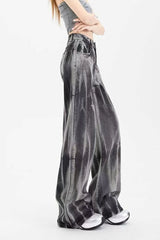Black Tie-dye Wide-leg Jeans