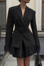 Black Lace Panel Long Sleeve Blazer