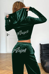 Y2K Retro Solid Loose Hooded Cardigan Two Piece Set