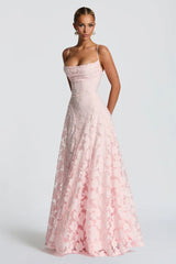 Jacquard Cami Backless Maxi Lace Dress