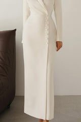 Solid Color Buttoned Work Dress