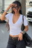 Fitted V-Neck Short Sleeve Crop Top