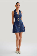 Fitted Halter Denim Dress