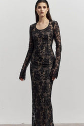 Elegant Long Sleeve Bodycon Maxi Lace Dress
