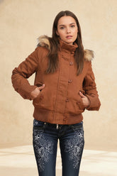 Detachable Fur Collar Short Hooded Coat Hoodie