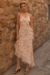 Strap Backless Ruffle Floral Dress