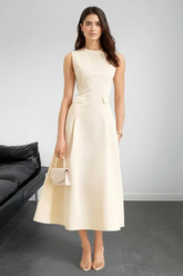 Elegant A Line Flared Sleeveless Work Dress