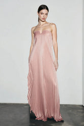 Strapless Pleated Maxi Ball Gown Formal Dress