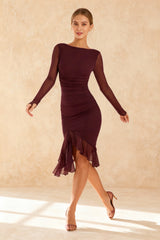 Wine Ruffle Stylish Midi Dress