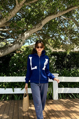 Embroidered Floral Print Zip Hoodie
