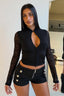 Keyhole Lace Panel Crop Long Sleeved T-shirts