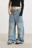 Asymmetric Button Washed Wide Leg Streetwear Jeans