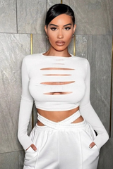 Y2K Solid Cutout Fitted Long Sleeve Crop Top