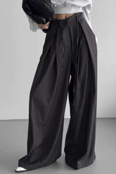 Retro Striped Slouchy High Waist Wide Leg Dress Pants