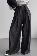Retro Striped Slouchy High Waist Wide Leg Dress Pants