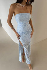 Sexy Strapless High Split Lace Dress