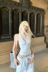 Cross Print Racerback Knot Back Tank Top