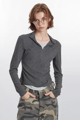 Layered Collar Slim Knit Top