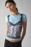 Leopard Lace Panel Fitted Cropped T-Shirt