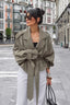 Olive Wide Lapel Belted Cropped Trench Coat