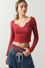 V Neck Ribbed Knit Slim Cropped Sexy Crop Top