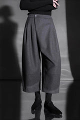 Relaxed Wide Leg Bootcut Wool Ankle Crop Pants