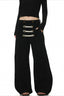 Black Double Button Deconstructed Wide Leg Pants