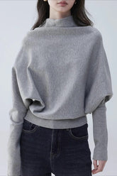 Mock Neck Batwing Knit Top